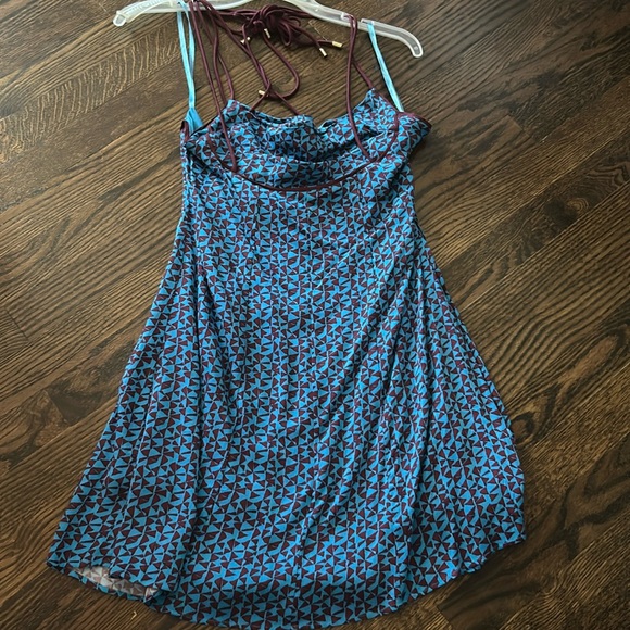 Free People Kai print strappy mini dress blue & magenta - Picture 2 of 3